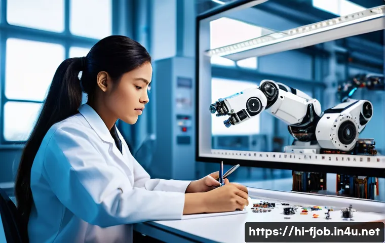 로보틱스 엔지니어 - **Prompt 1: A Robotics Engineer's Creative Hub**
"A wide shot inside a brightly lit, modern robo...